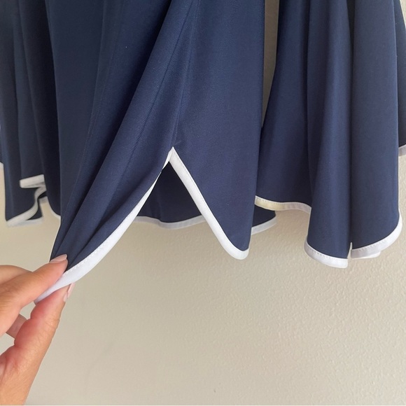 Coco Bianco Dark Blue Top - Round Neck Bell Sleeves, With White Trim Size Large - Picture 4 of 9